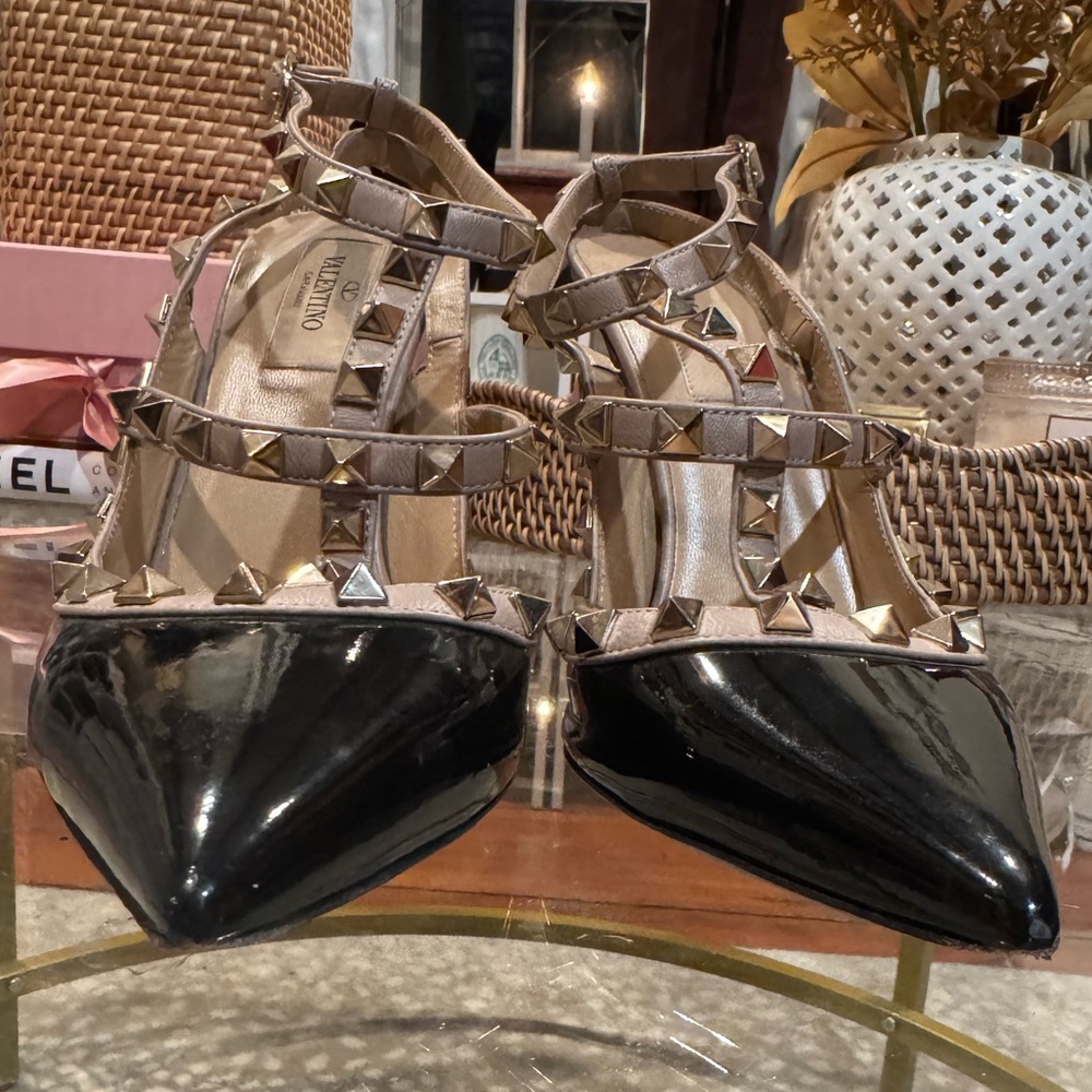 Valentino Garavani Nero Rockstud 100mm Slingback High-Heel Pumps 8.5 - Picture 7 of 14